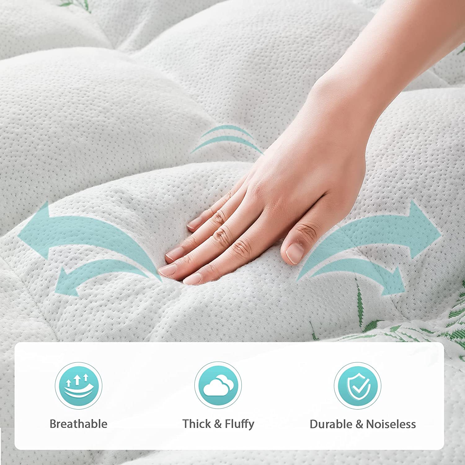 Mattress Toppers: Bamboo Pillowtop Mattress Topper Luxury Bedding Mat Pad Protector Cover Single 90 x 190 cm