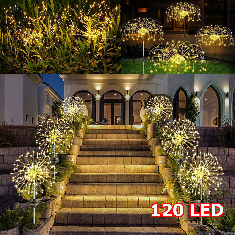 Outdoor Lights: Warm White Fireworks 120 LED Fairy String Lights Starburst Solar Xmas Garden Night Lamp Hot NEW