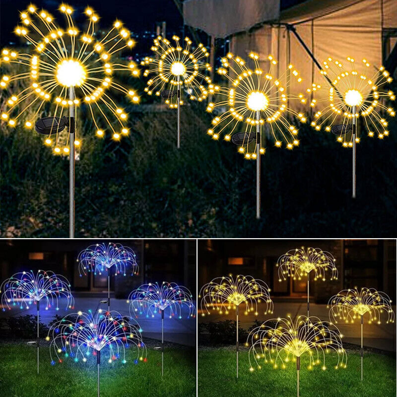 Outdoor Lights: Warm White Fireworks 120 LED Fairy String Lights Starburst Solar Xmas Garden Night Lamp Hot NEW