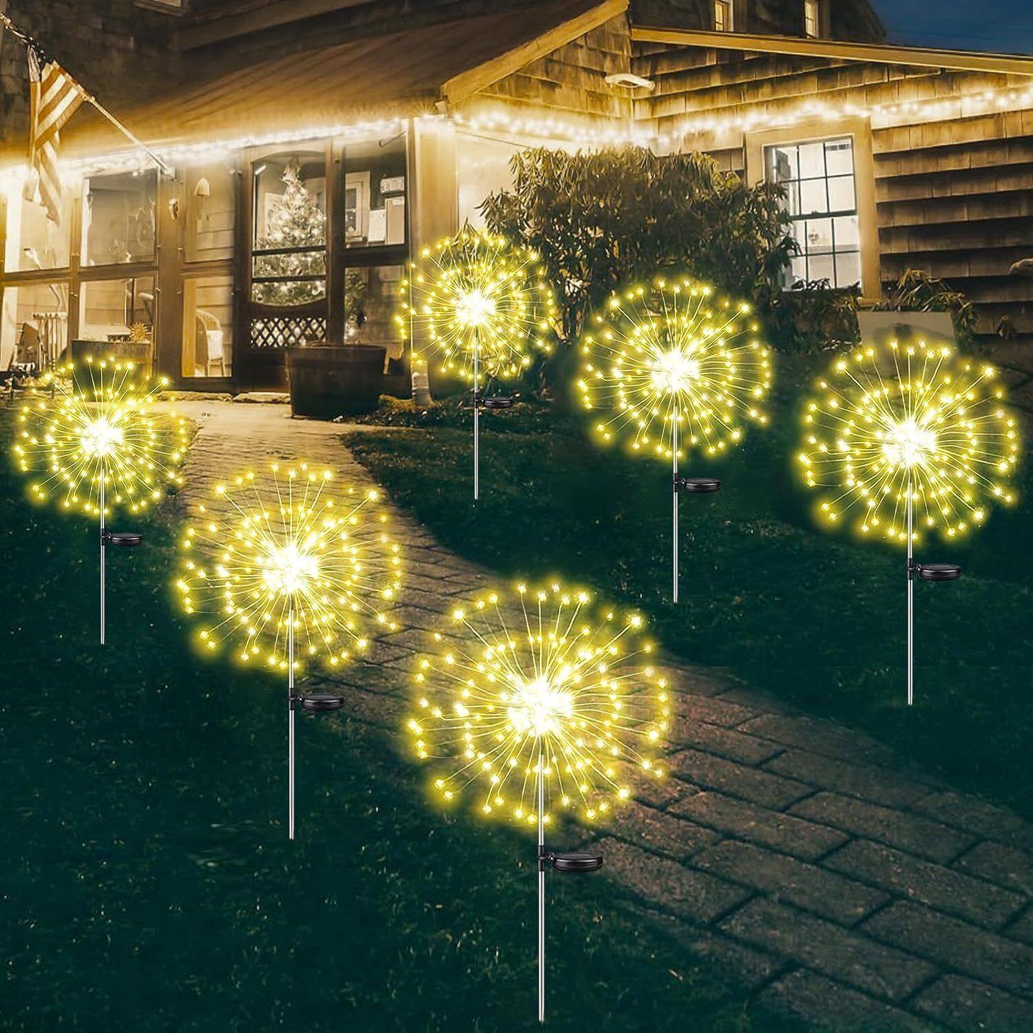Outdoor Lights: Warm White Fireworks 120 LED Fairy String Lights Starburst Solar Xmas Garden Night Lamp Hot NEW