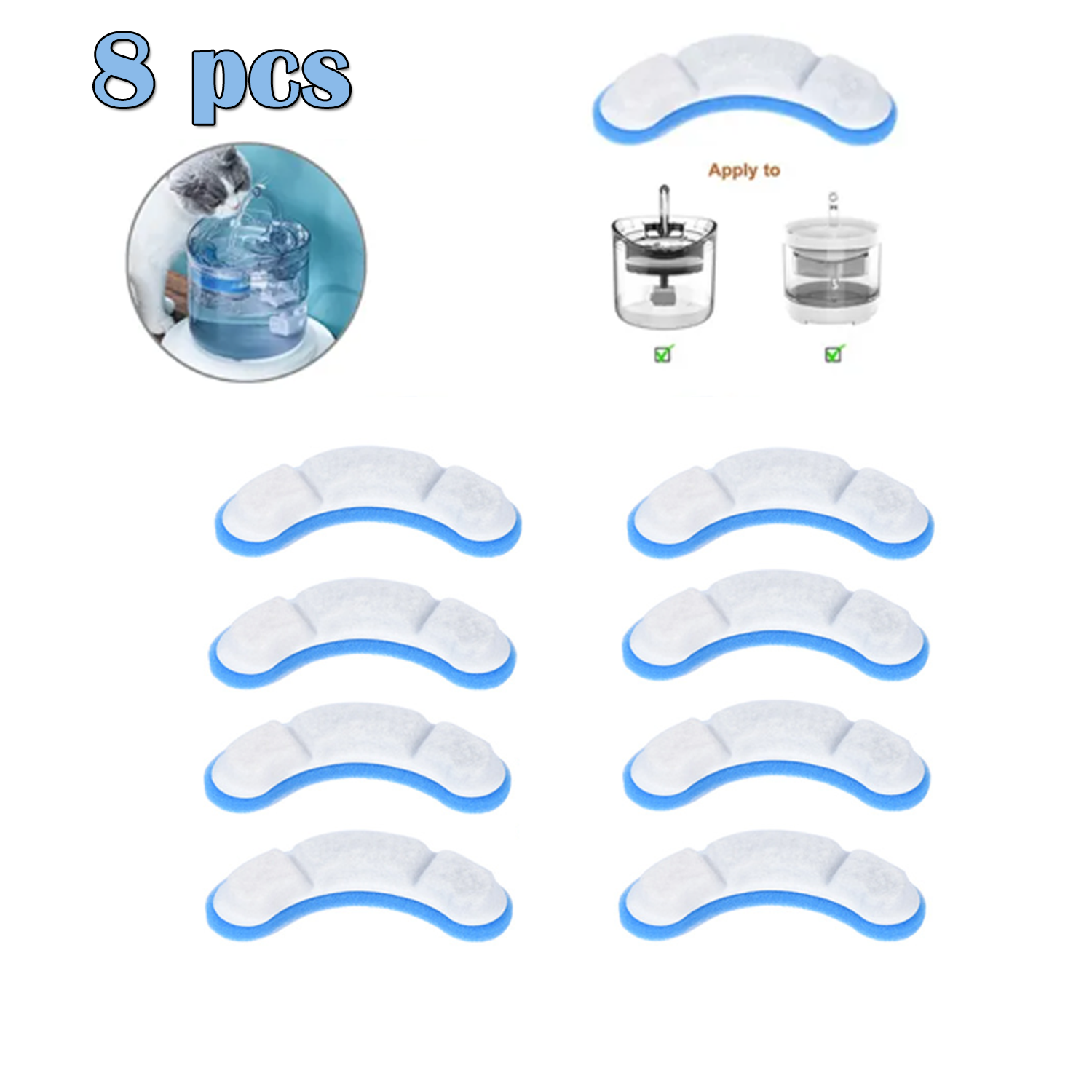 Vacuum Cleaner Accessories: 8PCS Filter Electric Pet Water Fountain Automatic Sensor Drinking Dispenser Filter