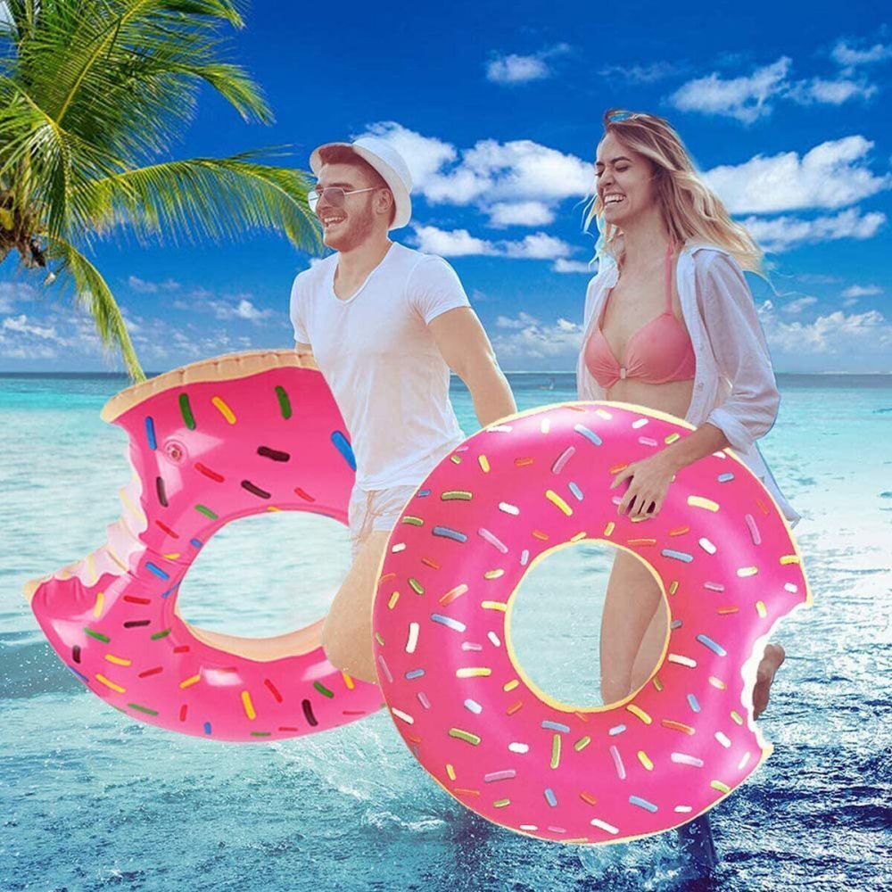 Pool Toys & Inflatables: Pink Inflatable Giant Donut Raft Swim Ring Float Swimming Pool Beach Lounge Pink Coff 90CM