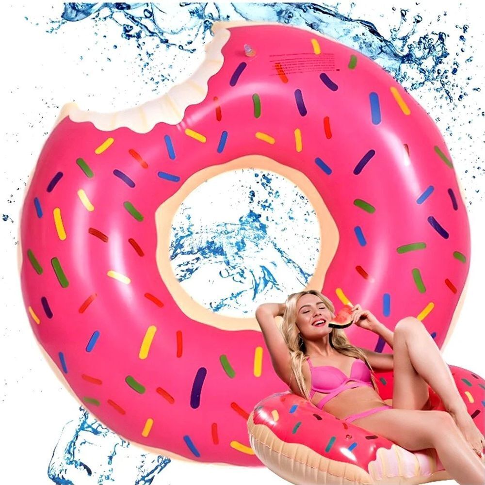 Pool Toys & Inflatables: Pink Inflatable Giant Donut Raft Swim Ring Float Swimming Pool Beach Lounge Pink Coff 90CM