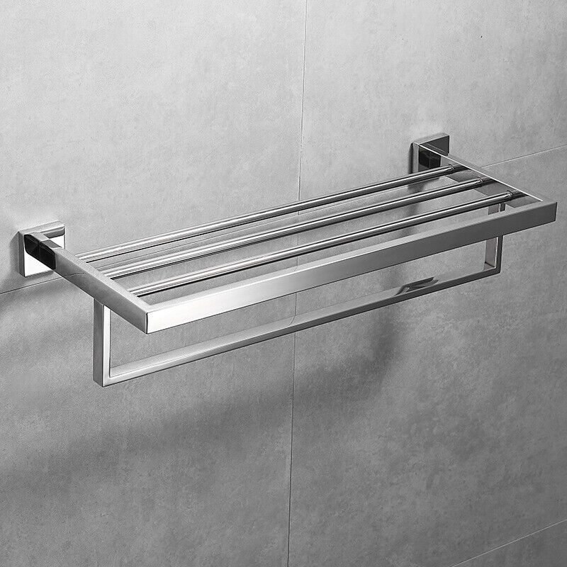 Shower Accessories: 600mm 2 Layers Towel Shelf Storage Bath Stainless Steel Rack Rail Black