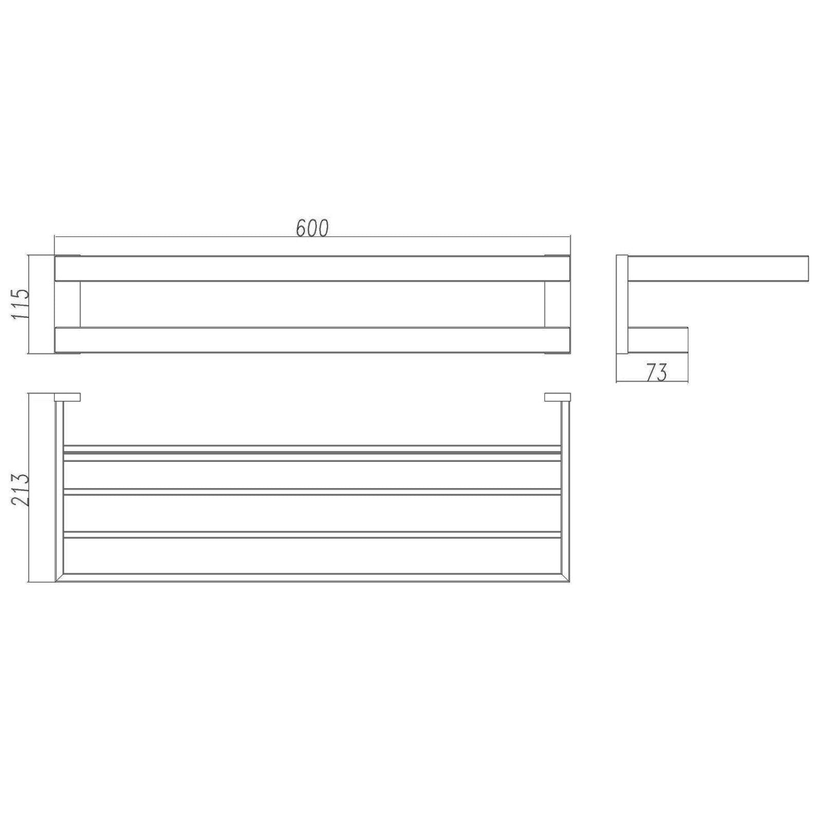 Shower Accessories: 600mm 2 Layers Towel Shelf Storage Bath Stainless Steel Rack Rail Black