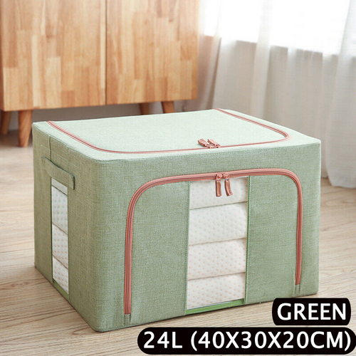 Foldable Bins: Foldable Storage Box Crushed Steel Frame Clothes Quilt Toys Organizer 24L