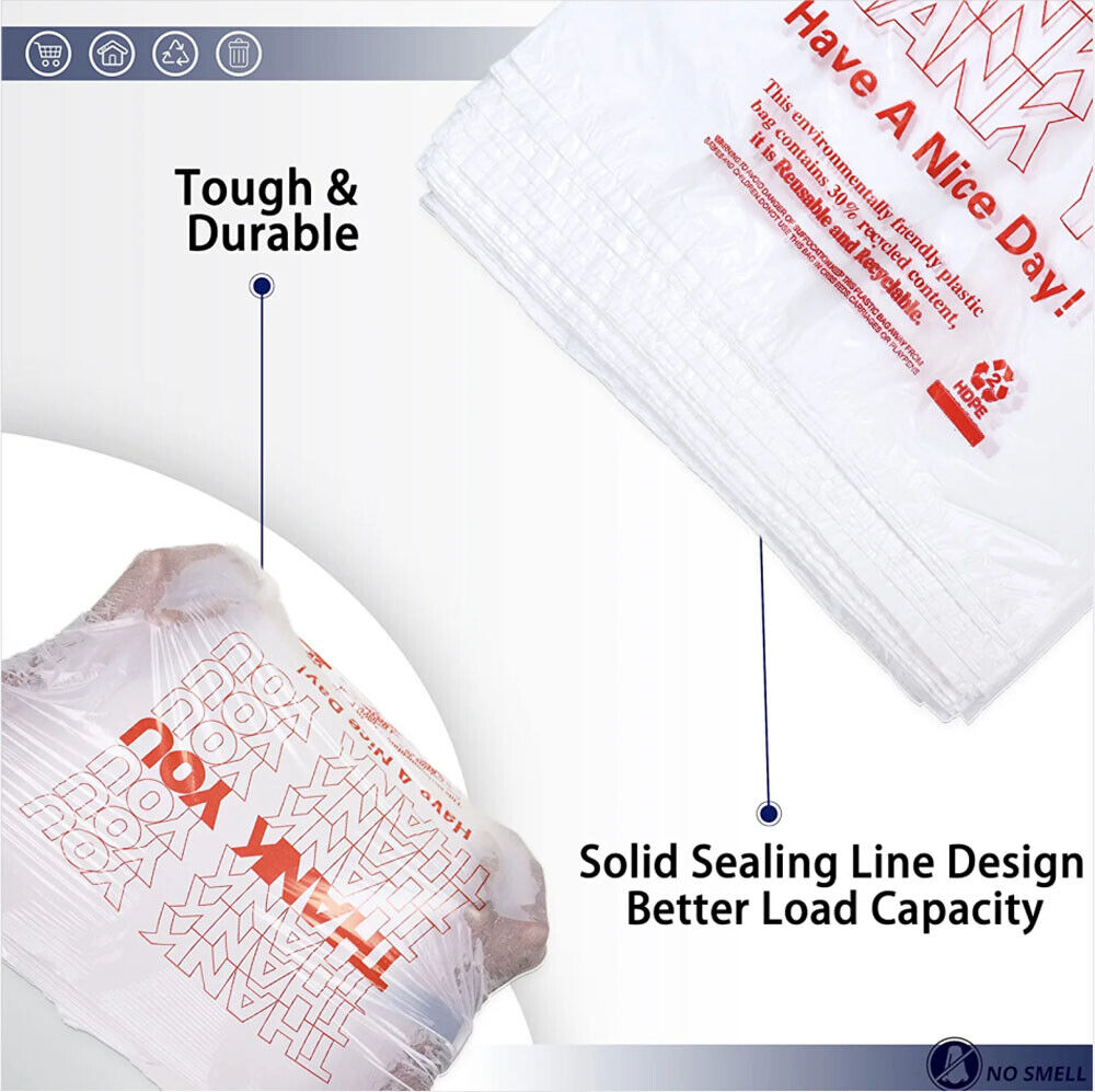 Gift Bags: 50X Plastic Shopping Bags - Reusable Recyclable Singlet Eco Grocery Carry Bag large