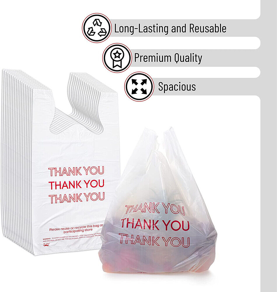 Gift Bags: 50X Plastic Shopping Bags - Reusable Recyclable Singlet Eco Grocery Carry Bag large