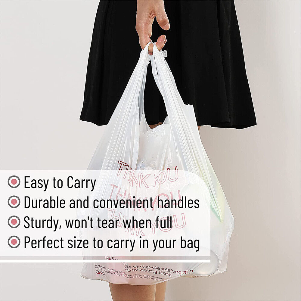 Gift Bags: 50X Plastic Shopping Bags - Reusable Recyclable Singlet Eco Grocery Carry Bag Medium
