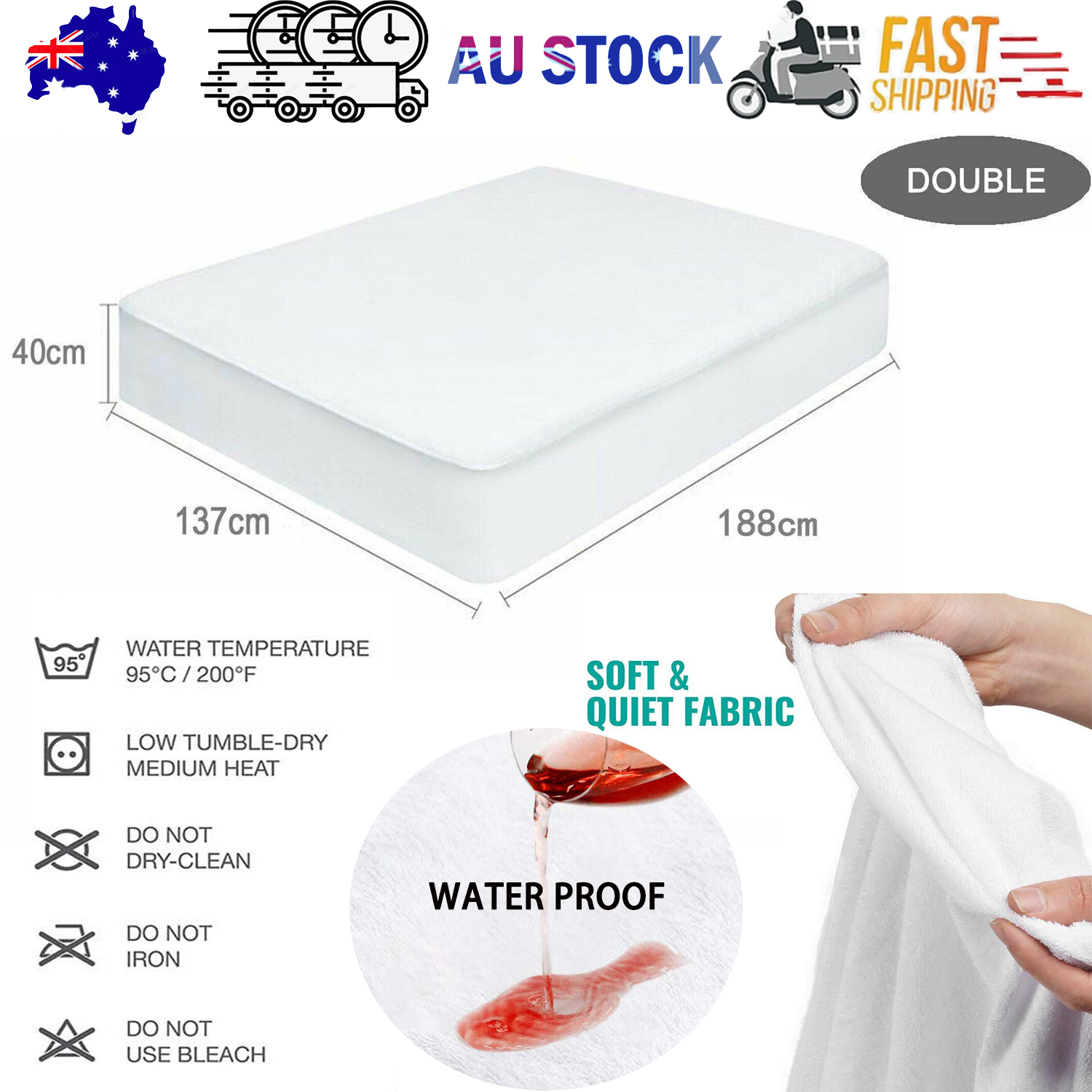 Mattress Toppers: Fully Fitted Waterproof Cotton / Non Woven Mattress Protector Cover Double