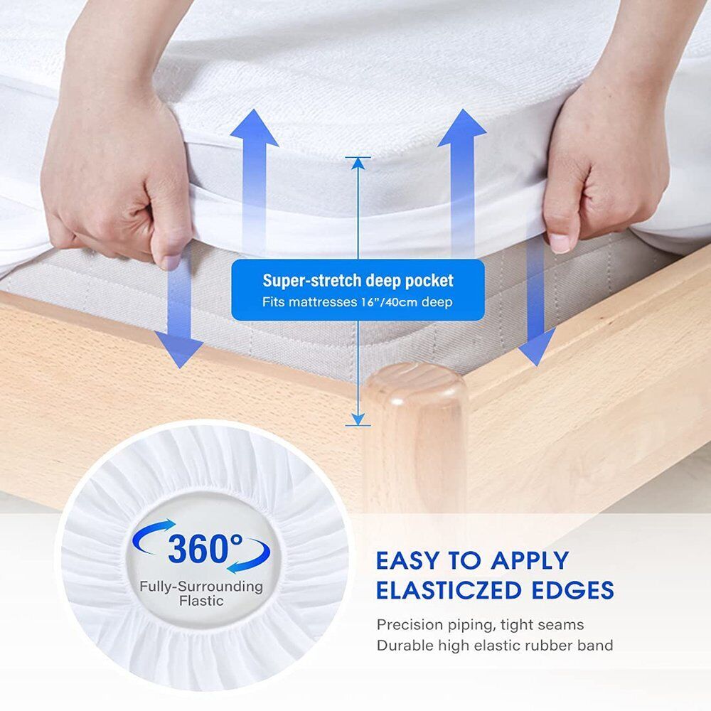 Mattress Toppers: Fully Fitted Waterproof Cotton / Non Woven Mattress Protector Cover Double