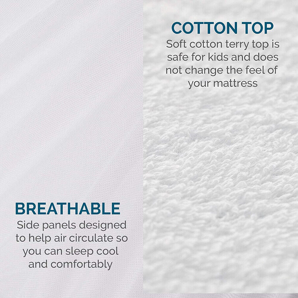 Mattress Toppers: Fully Fitted Waterproof Cotton / Non Woven Mattress Protector Cover Double