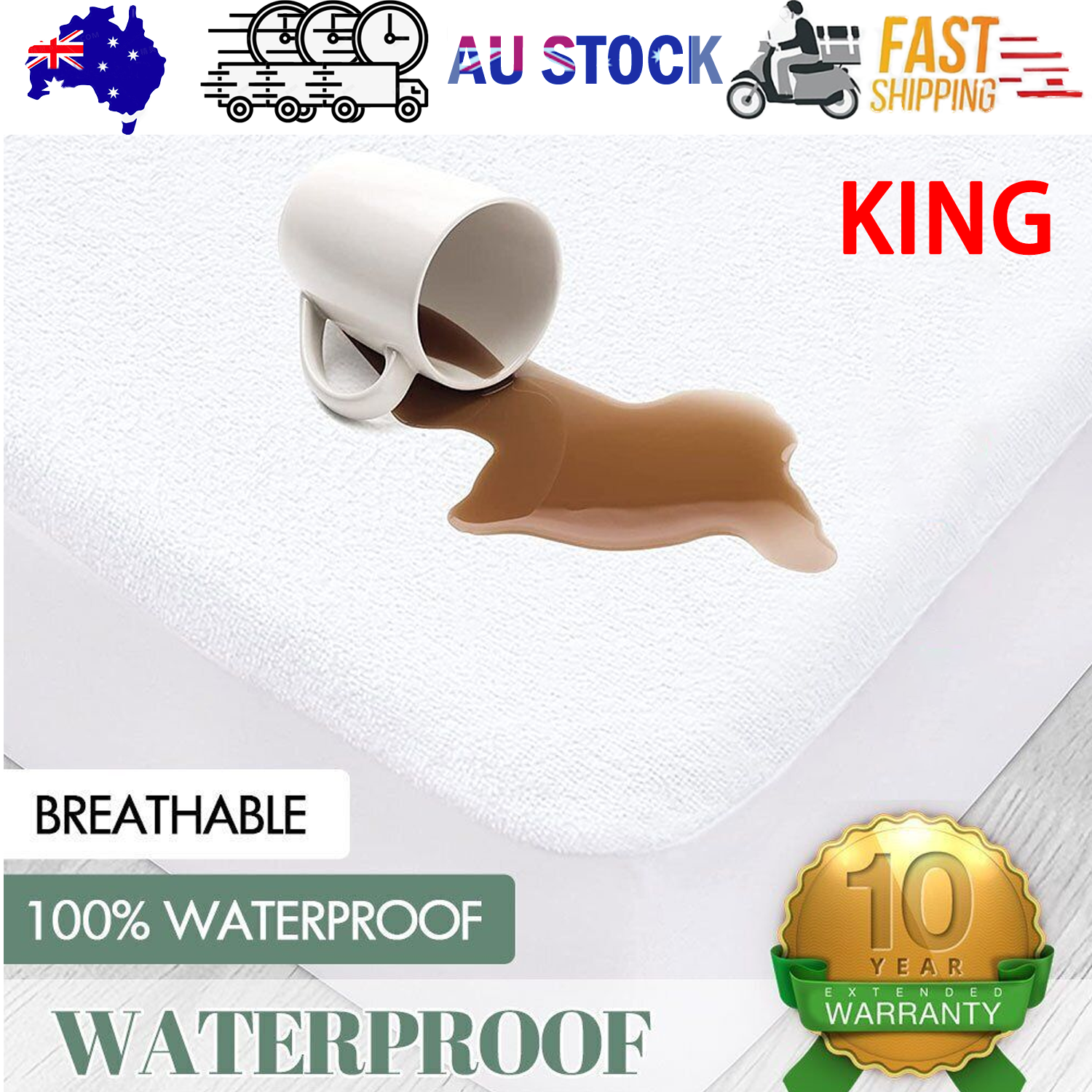 Mattress Toppers: 100% Terry Cotton Fitted Mattress Protector Waterproof King