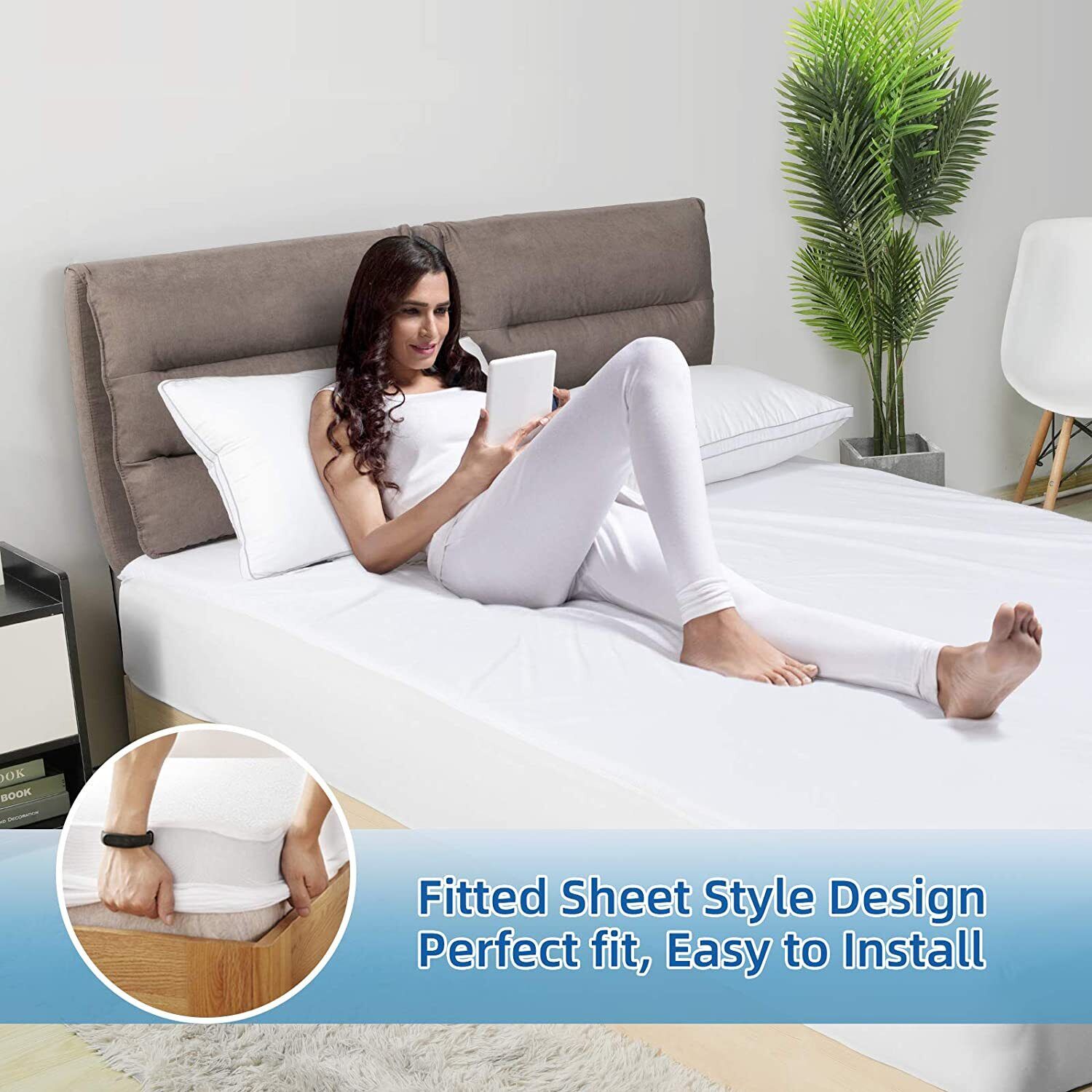 Mattress Toppers: 100% Terry Cotton Fitted Mattress Protector Waterproof King