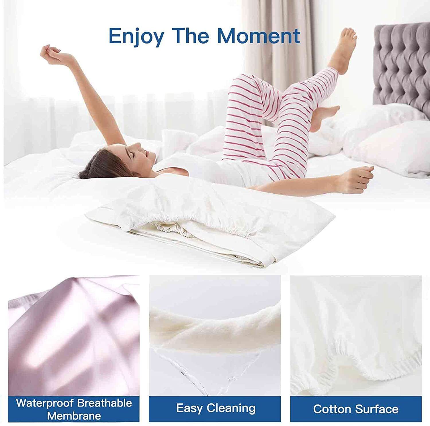 Mattress Toppers: 100% Terry Cotton Fitted Mattress Protector Waterproof King