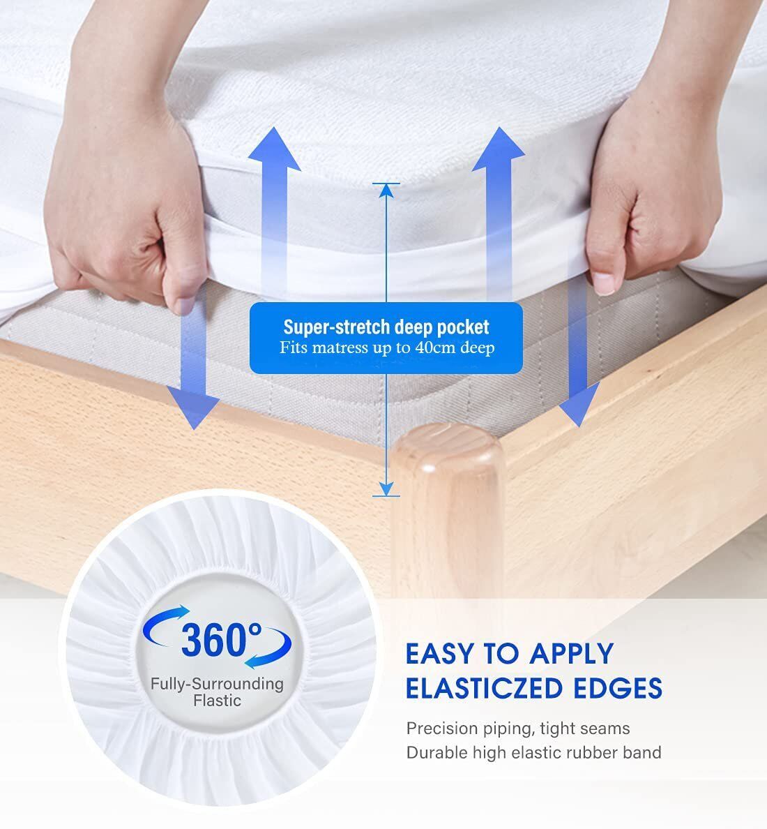 Mattress Toppers: 100% Terry Cotton Fitted Mattress Protector Waterproof Queen