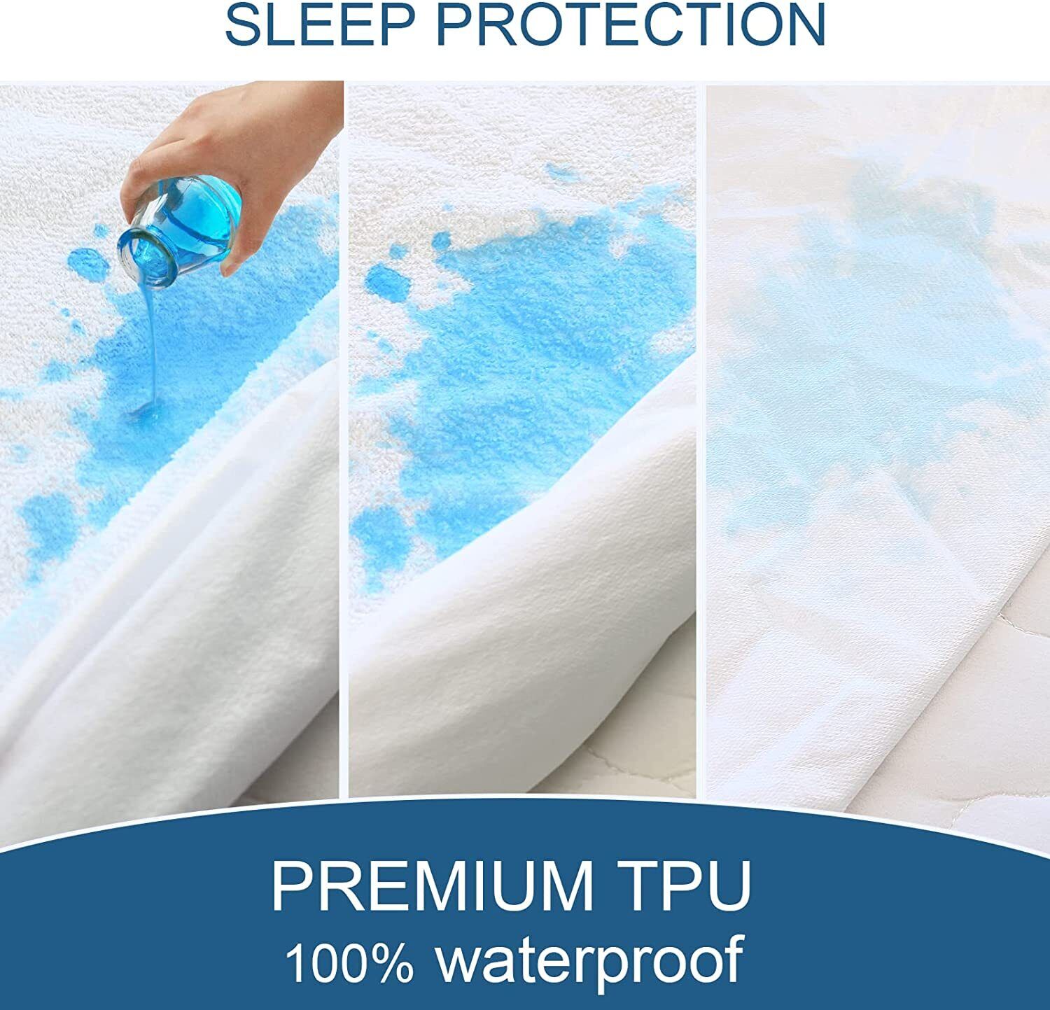 Mattress Toppers: 100% Terry Cotton Fitted Mattress Protector Waterproof Queen