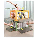 28L yellow Storage Container Stackable 5 Sides Open Top Lid Transparent Foldable