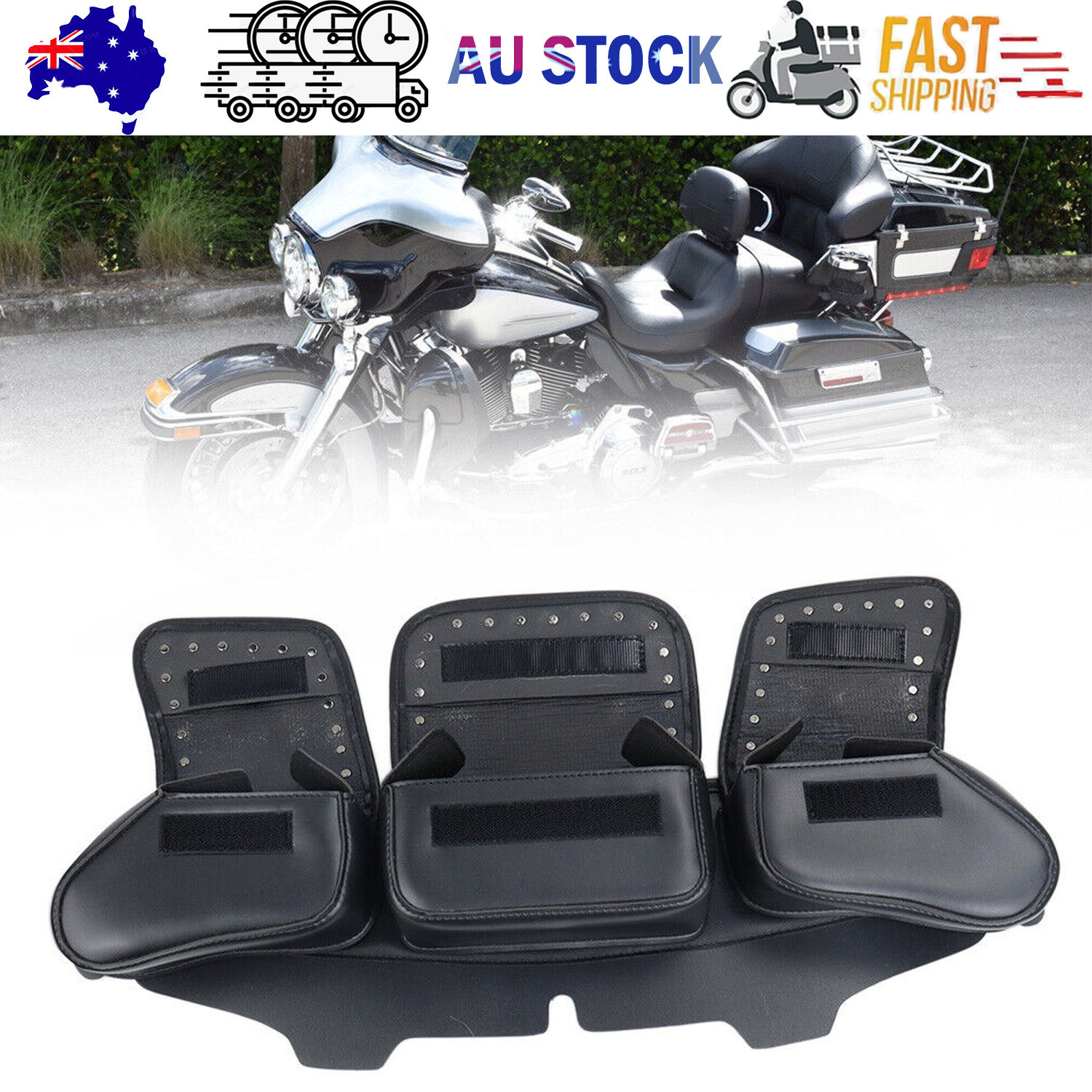Automotive Decor: 3 Pocket Windshield Bag Waterproof Fit For Harley Electra Glide FLHTC 96-13