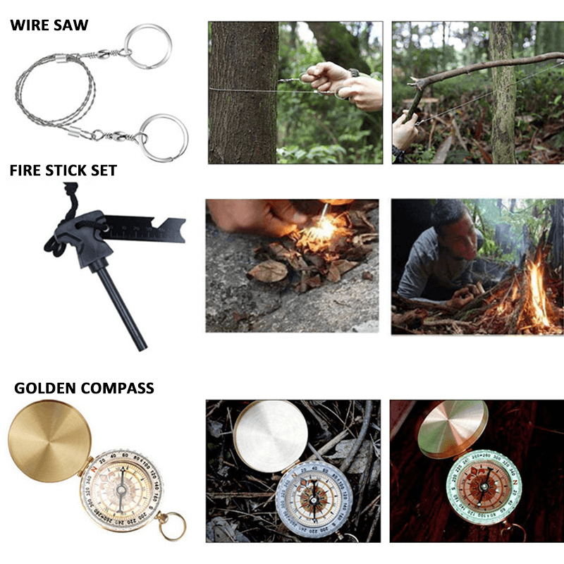 Camping Appliances: 16in1 SOS Kit Outdoor Emergency Equipment Box For Camping Survival Gear