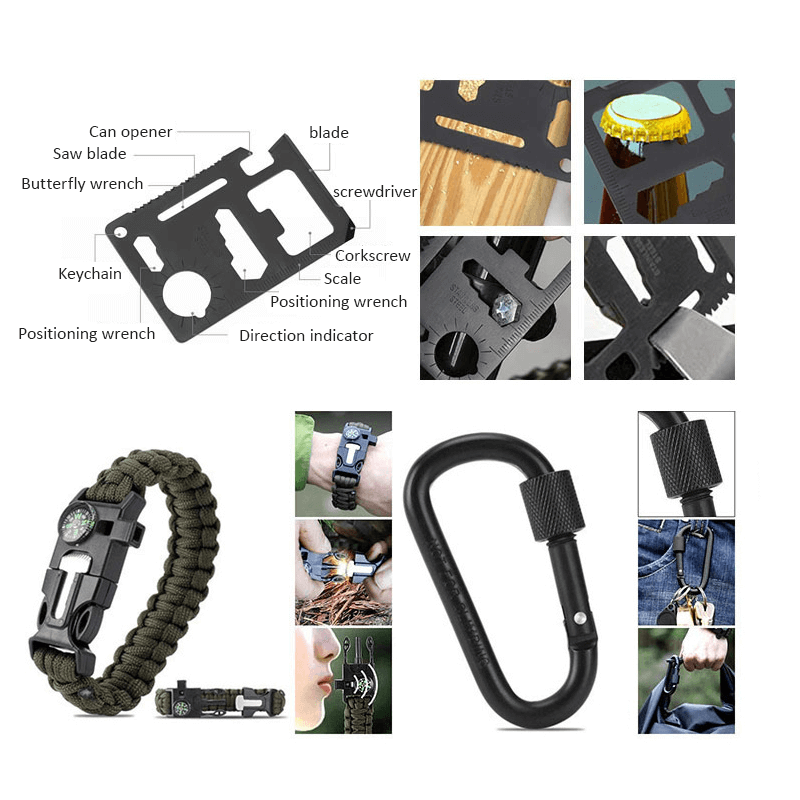 Camping Appliances: 16in1 SOS Kit Outdoor Emergency Equipment Box For Camping Survival Gear