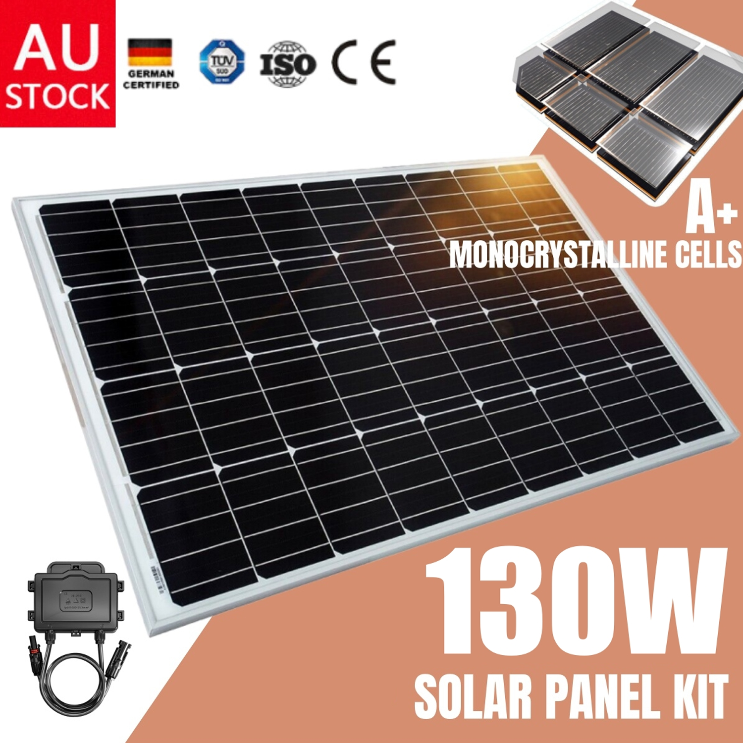 Outdoor Power Equipment: 12V 130W Mono Solar Panel Kit Caravan Home Off Gird Battery Charging Power