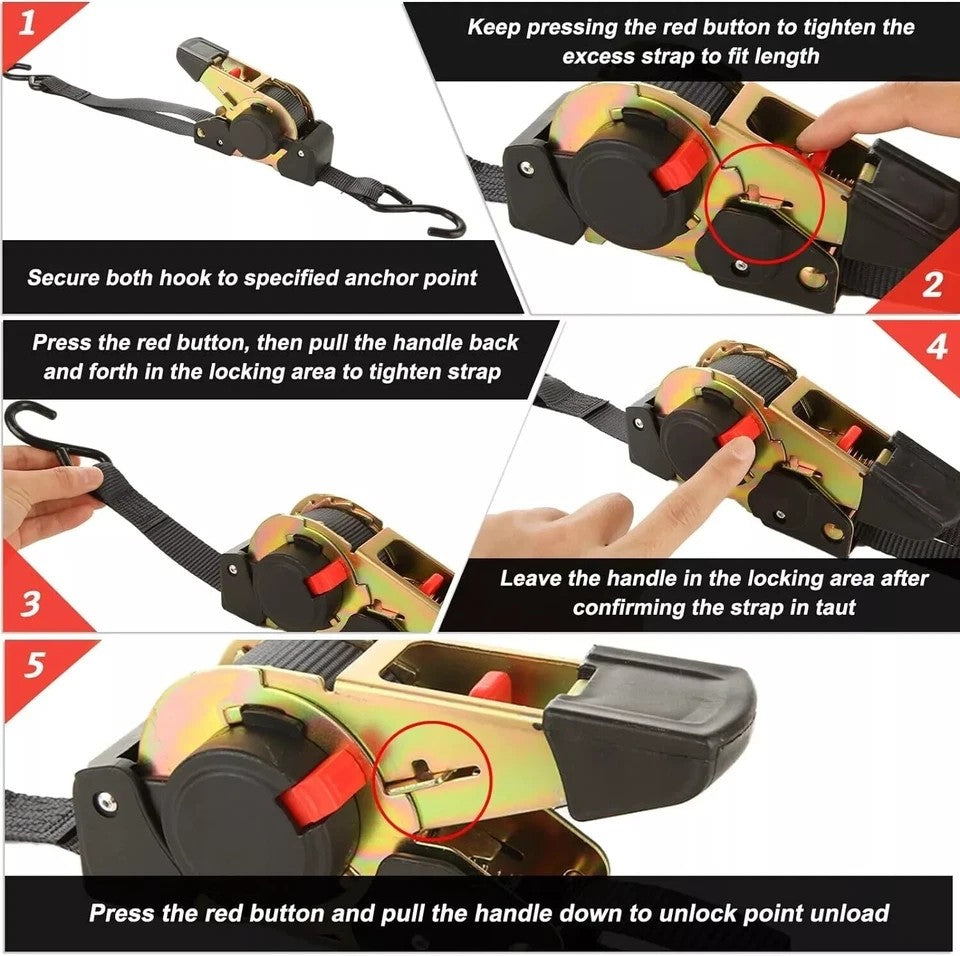Automotive Repair & Speciality Tools: Quick Release Automatic Heavy Duty Retractable Ratchet Tie Down Strap green 25mm*3m