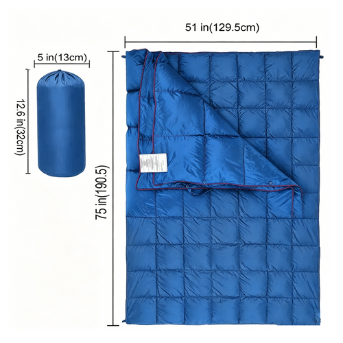 Down Camping Blanket Camping Hiking Puffy down Blanket Packable Lightweight Blue