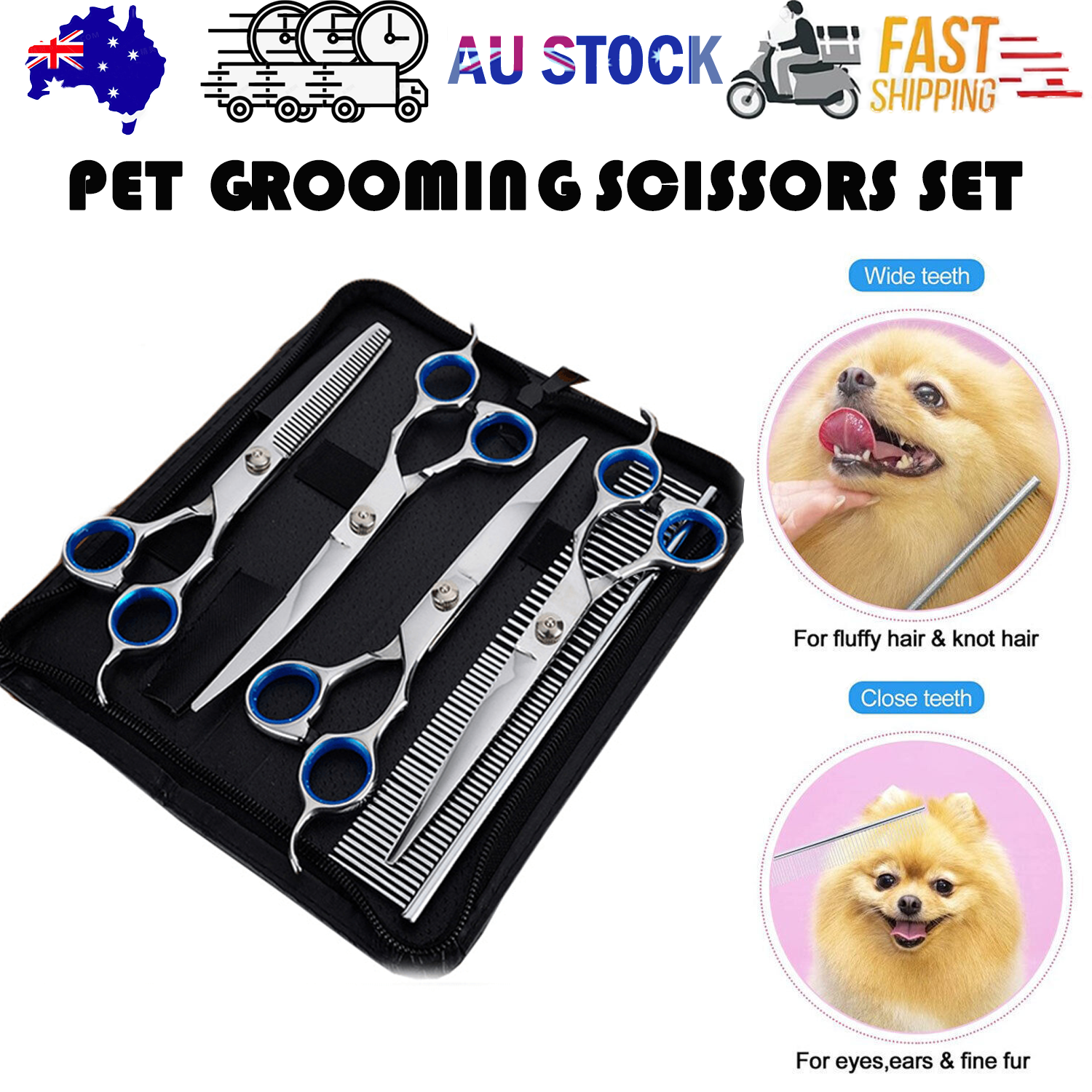 Pet Cleaning Supplies: Professional Pet Grooming Scissors Set Dog Shear Hair Cutting Curved Tool Kit
