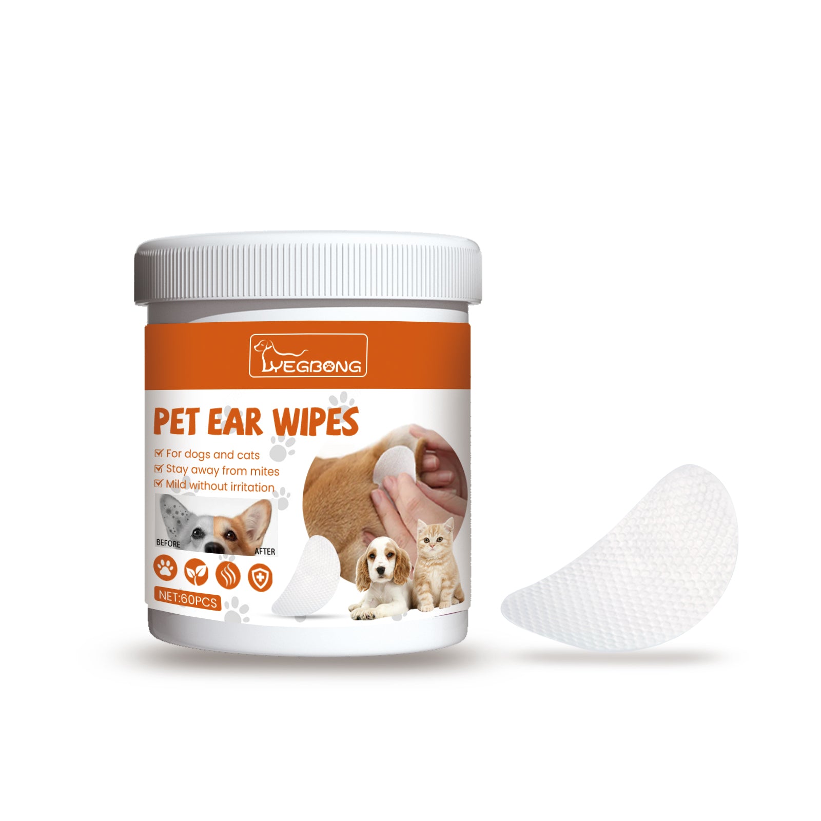 Pet Cleaning Supplies: Yegbong Pet Ear Wipes, Pet Ear Cleaning Deodorizing Removing Mite And Earwax Cleaning Wipes