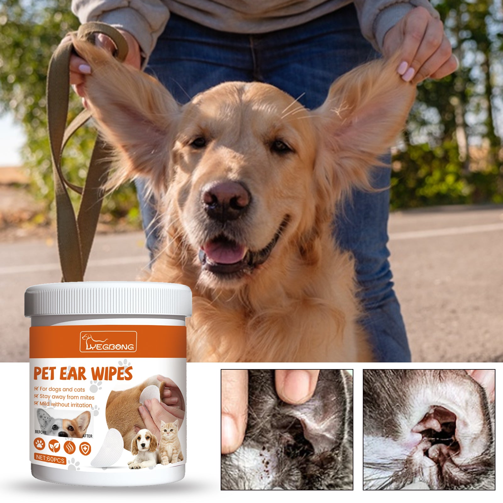 Pet Cleaning Supplies: Yegbong Pet Ear Wipes, Pet Ear Cleaning Deodorizing Removing Mite And Earwax Cleaning Wipes