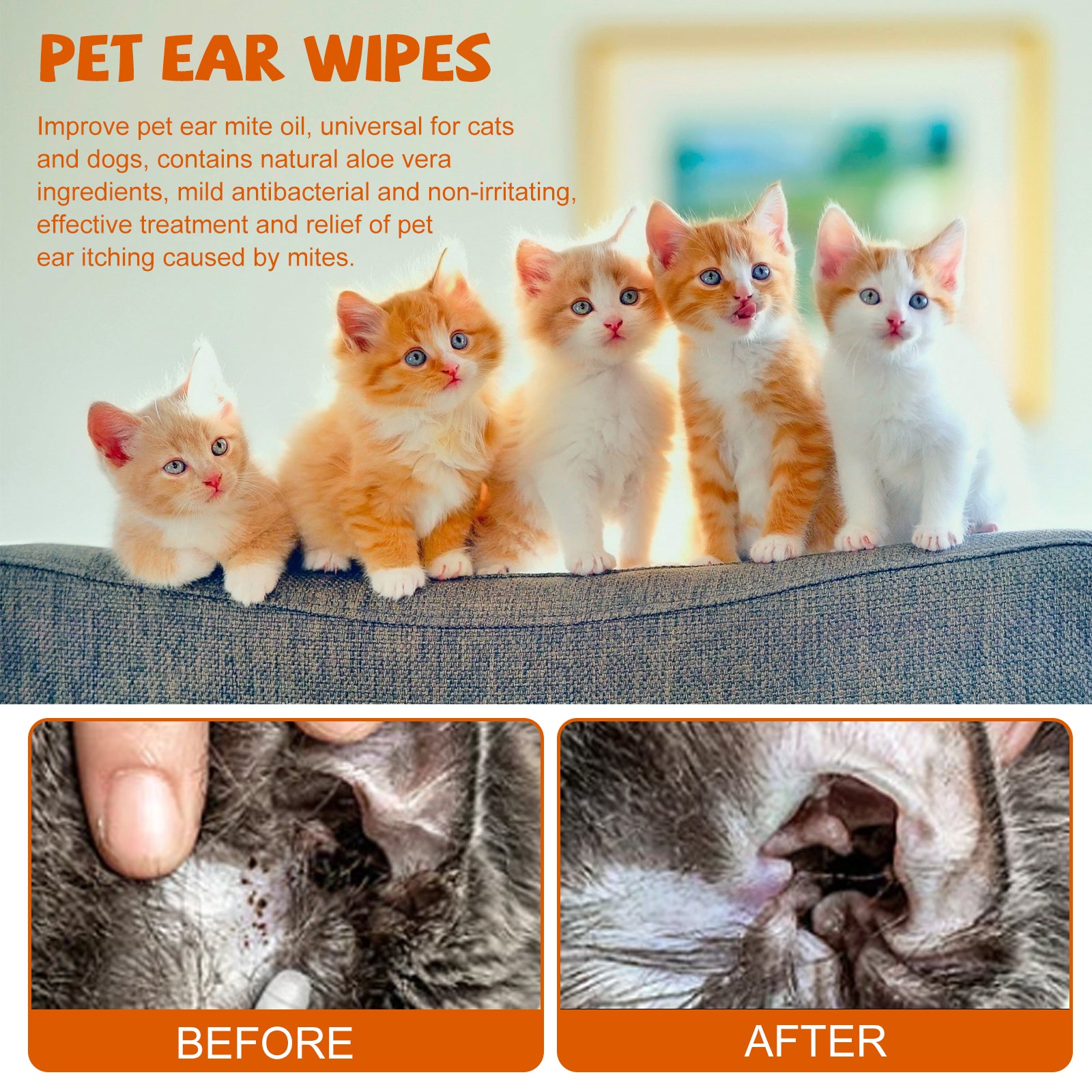 Pet Cleaning Supplies: Yegbong Pet Ear Wipes, Pet Ear Cleaning Deodorizing Removing Mite And Earwax Cleaning Wipes