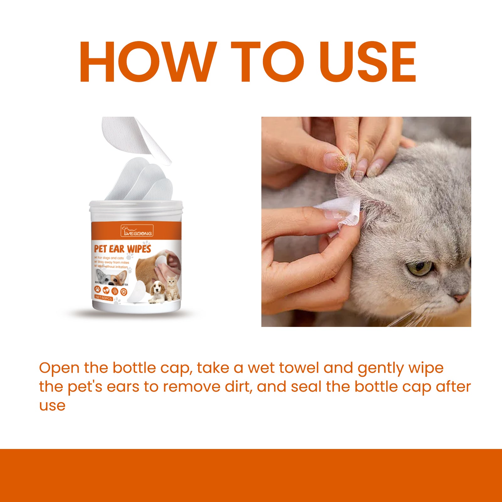 Pet Cleaning Supplies: Yegbong Pet Ear Wipes, Pet Ear Cleaning Deodorizing Removing Mite And Earwax Cleaning Wipes