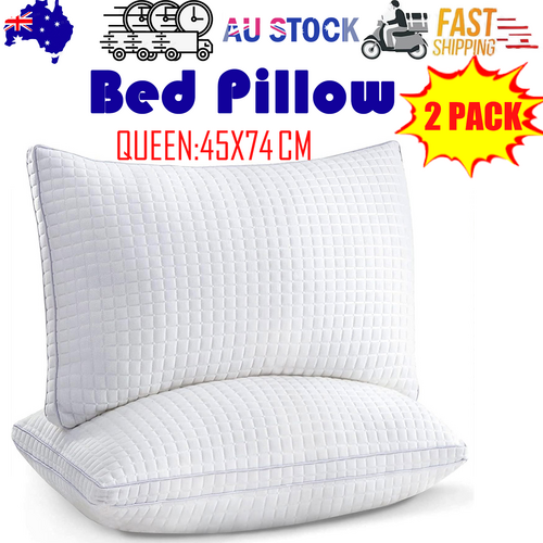 Pillows: 2xQueen Quality Pillows Cotton Hotel Adjustable Home Pillows Down Alternative Pillows