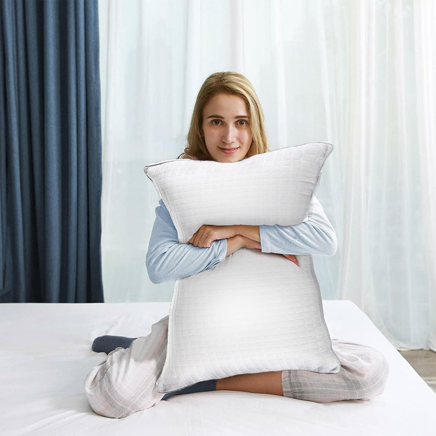 Pillows: 2xQueen Quality Pillows Cotton Hotel Adjustable Home Pillows Down Alternative Pillows