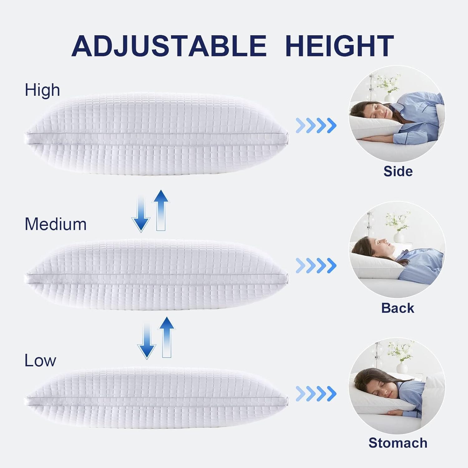 Pillows: 2xQueen Quality Pillows Cotton Hotel Adjustable Home Pillows Down Alternative Pillows