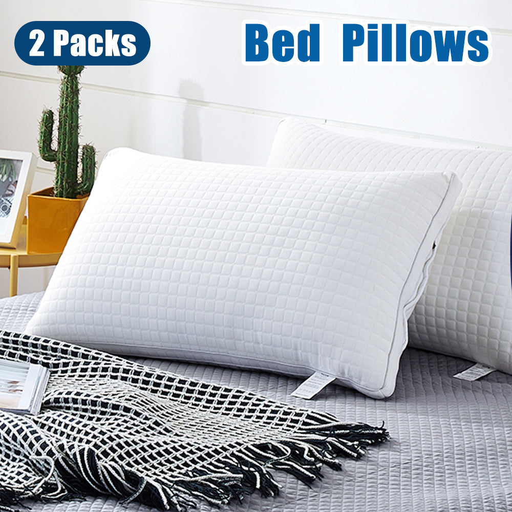 Pillows: 2xQueen Quality Pillows Cotton Hotel Adjustable Home Pillows Down Alternative Pillows