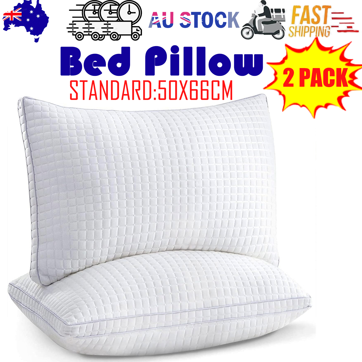 Pillows: 2xStandard Quality Pillows Cotton Hotel Adjustable Home Pillows Down Alternative Pillows