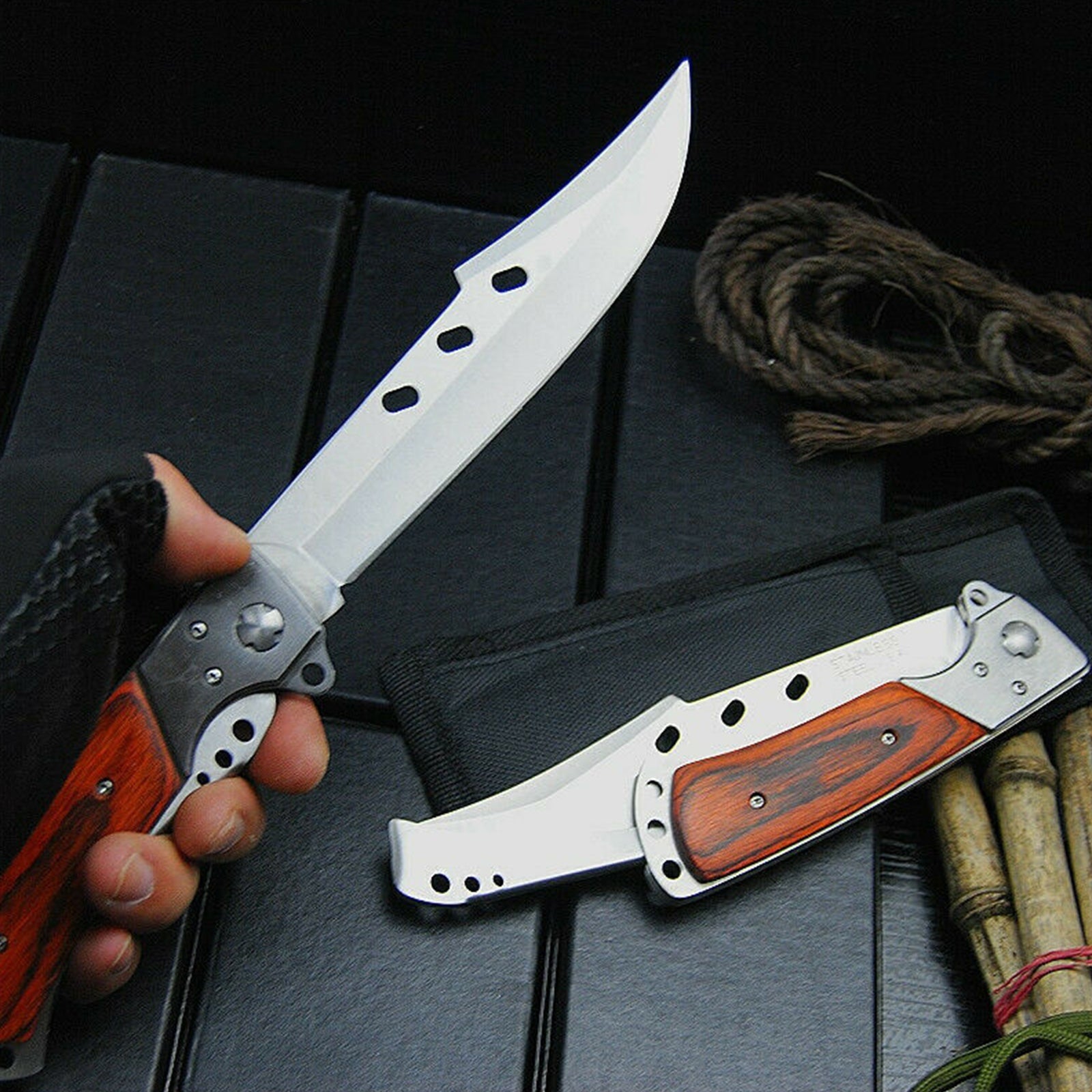 Cutters: Outdoor Large Folding Knife Camping Fishing Pocket Hunting Knife Survival Tool