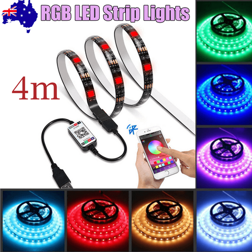 Coloured Lights: 4M RGB LED Strip Lights IP65 Waterproof 5050 300LEDs 12V USB Bluetooth Gift
