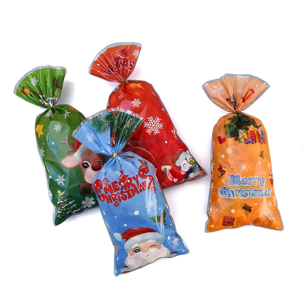 50 PCS Christmas Gift Bags with Assorted Christmas Prints for Xmas Gift Bags