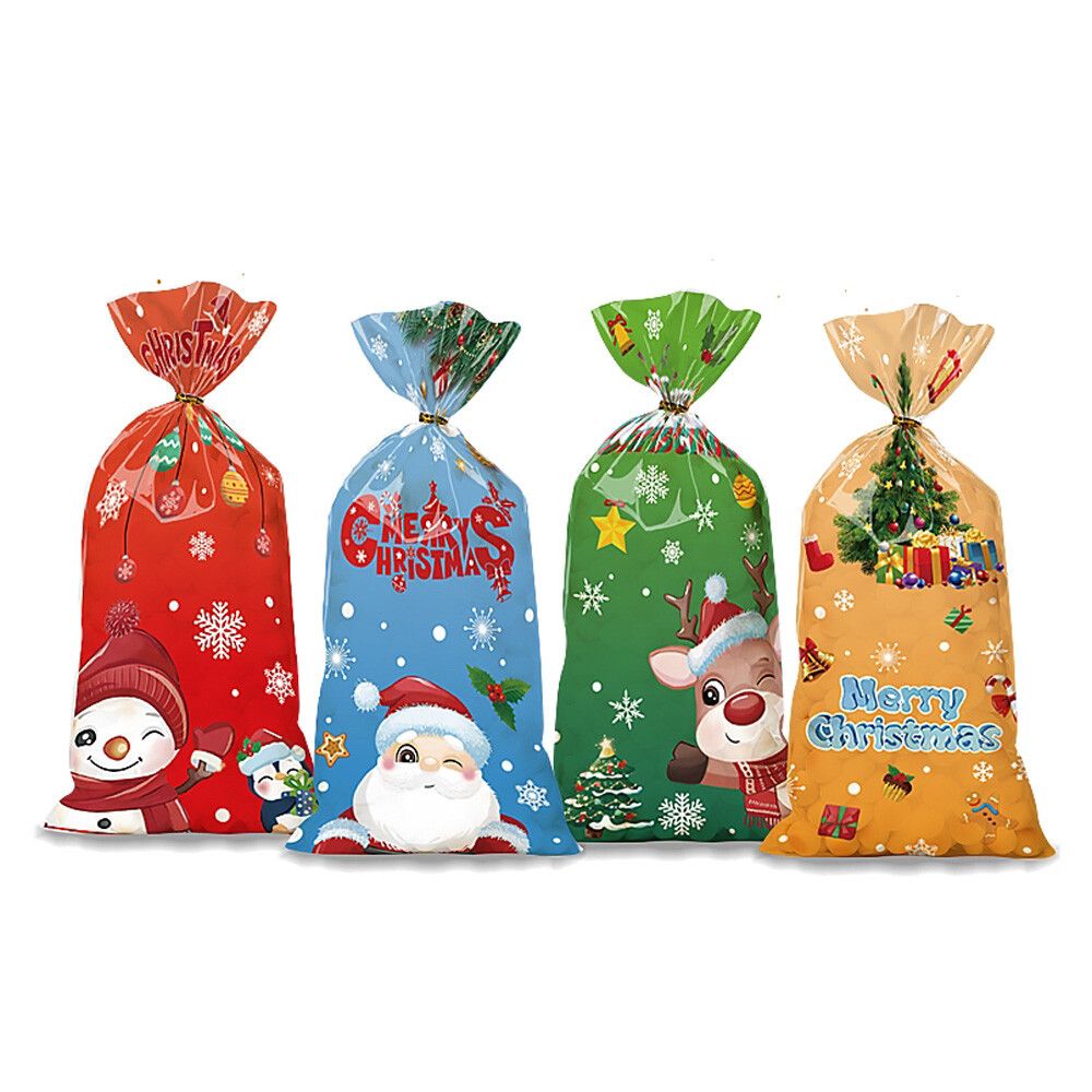 50 PCS Christmas Gift Bags with Assorted Christmas Prints for Xmas Gift Bags