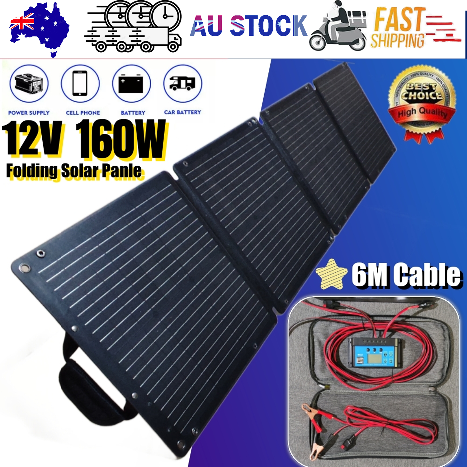 Outdoor Power Equipment: 160W 160Watt Folding Solar Panel Blanket Mat Flexible Mono Power Camping RV USB 12V