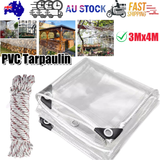 Canopies & Gazebos: 420GSM Heavy Duty Clear PVC Tarpaulin Cloth Transparent Tarps Grommets 3X4M