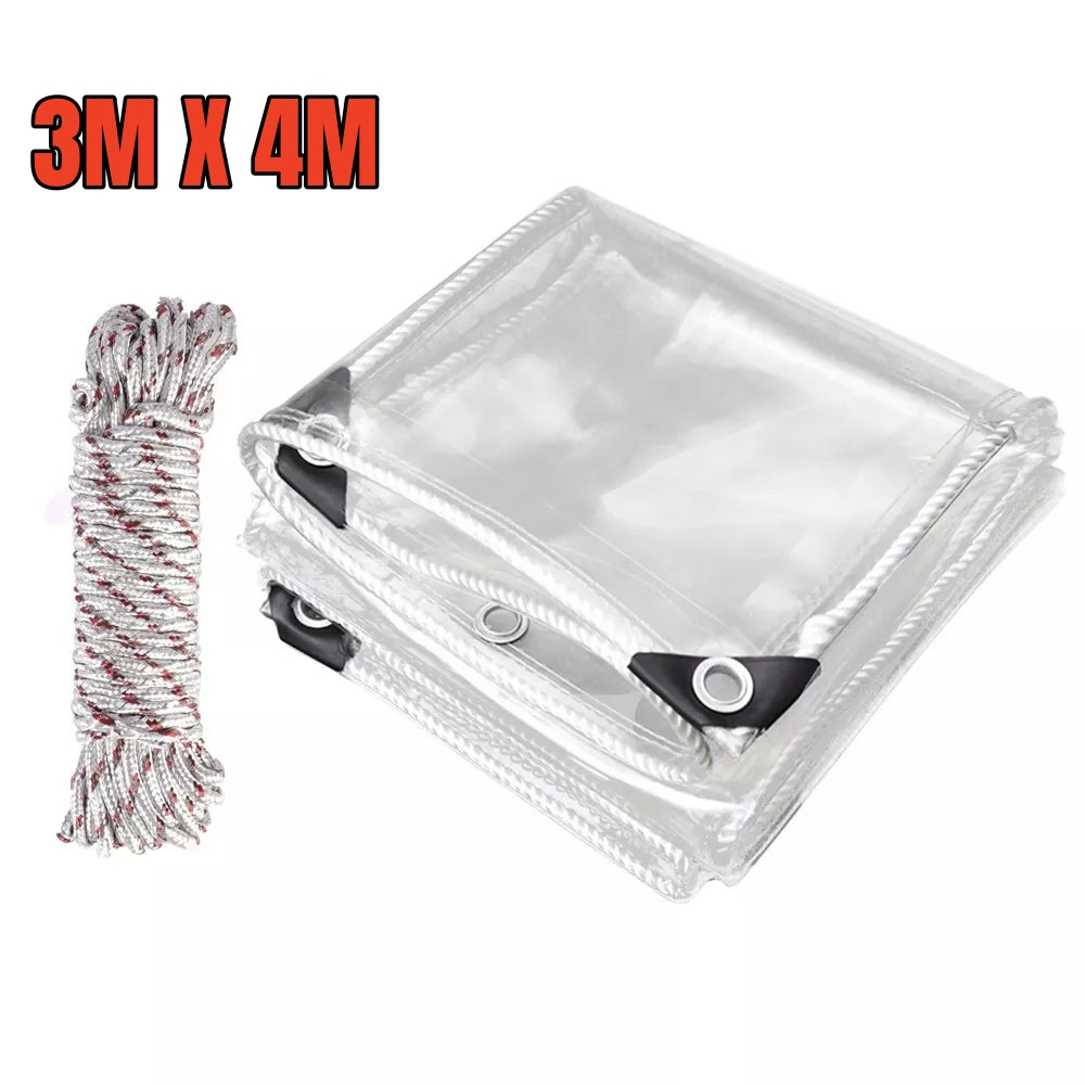 Canopies & Gazebos: 420GSM Heavy Duty Clear PVC Tarpaulin Cloth Transparent Tarps Grommets 3X4M