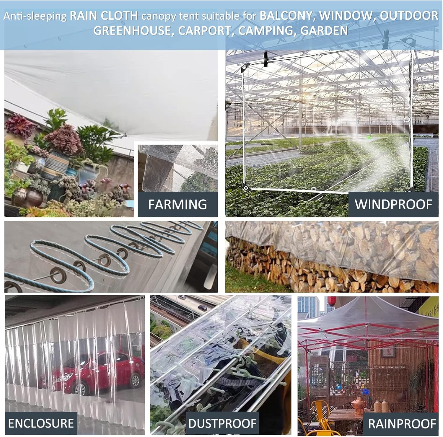 Canopies & Gazebos: 420GSM Heavy Duty Clear PVC Tarpaulin Cloth Transparent Tarps Grommets 3X4M