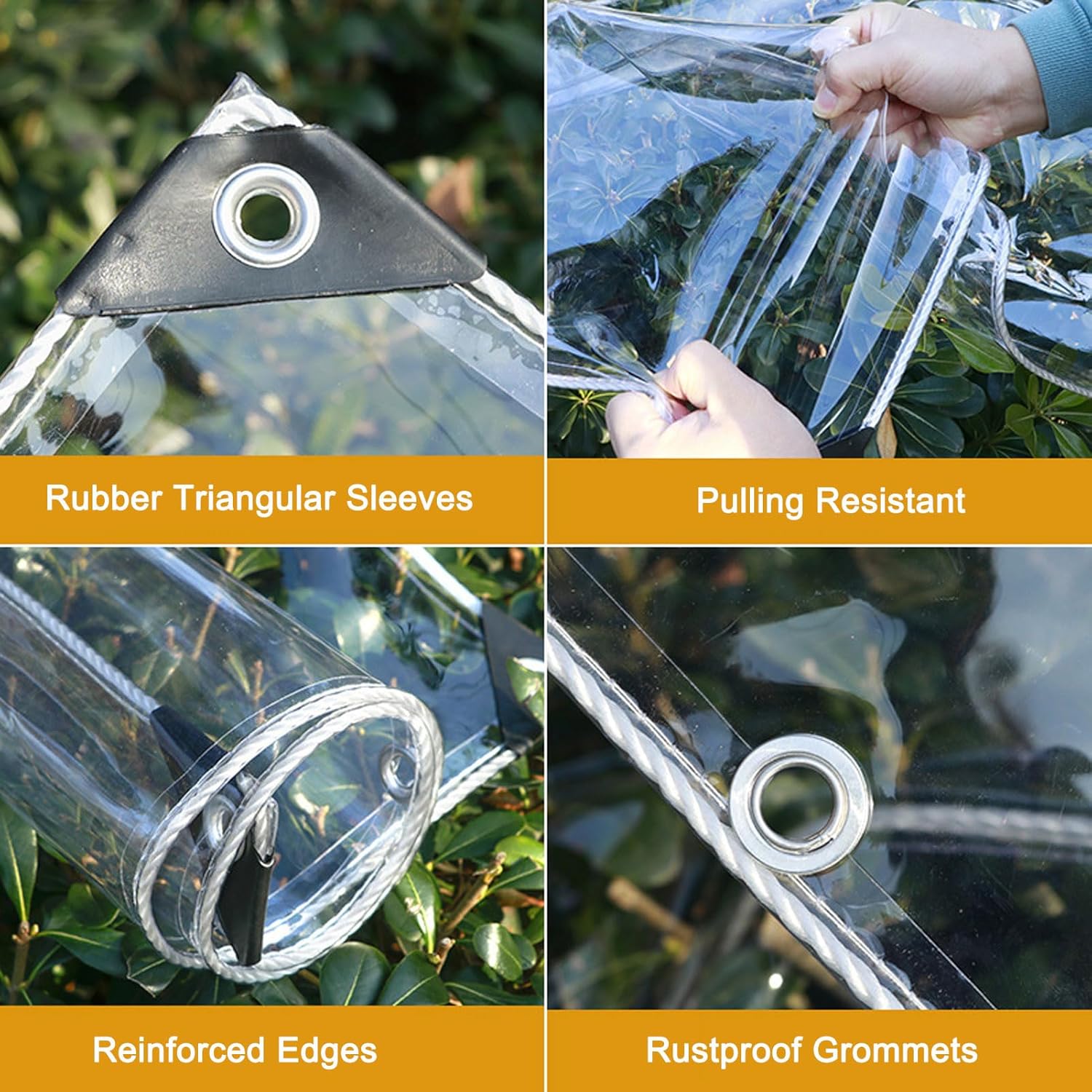 Canopies & Gazebos: 420GSM Heavy Duty Clear PVC Tarpaulin Cloth Transparent Tarps Grommets 3X4M