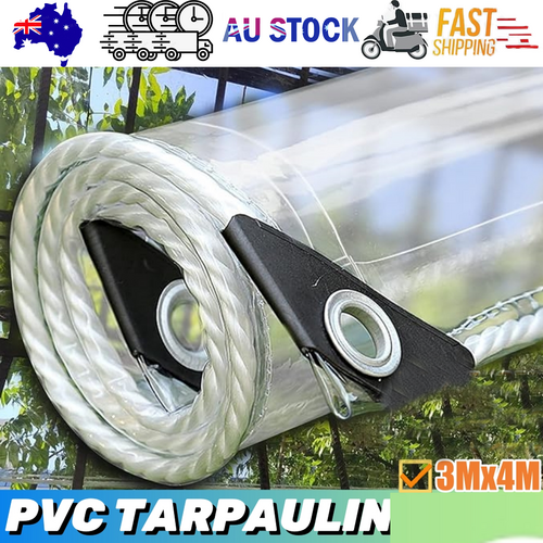 Canopies & Gazebos: 420GSM Heavy Duty Clear PVC Tarpaulin Cloth Transparent Tarps Grommets 3X4M