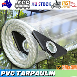 Canopies & Gazebos: 420GSM Heavy Duty Clear PVC Tarpaulin Cloth Transparent Tarps Grommets 3X4M