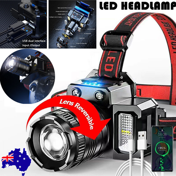 900000LM LED Headlamp Rechargeable Headlight Zoomable Head Torch Lamp Flashlight